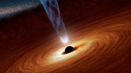Buraco negro (concepção artística). Ilustração: NASA/JPL-Caltech [domínio público], via Wikimedia Commons