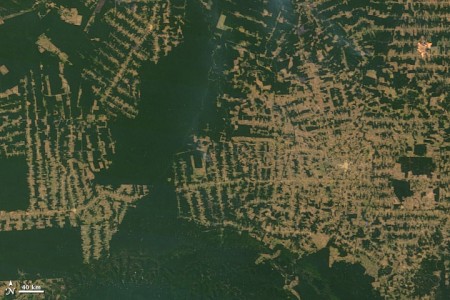 Imagem de satélite mostra o avanço do desmatamento na Amazônia. Foto ¹: NASA