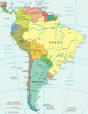 Mapa político da América do Sul. Crédito: CIA World Factbook / domínio público