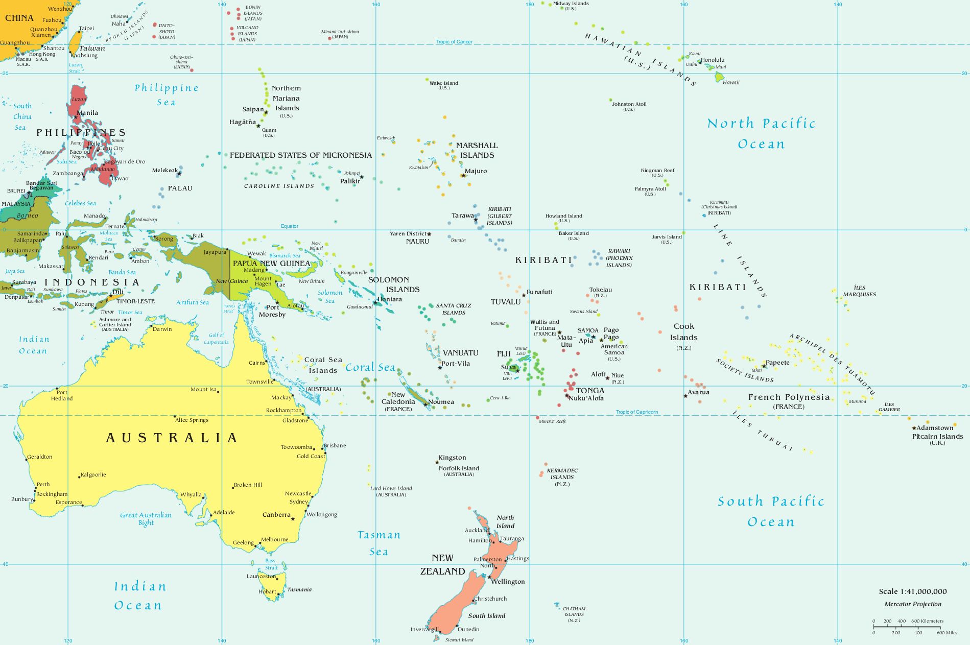 Mapa Do Continente Da Oceania