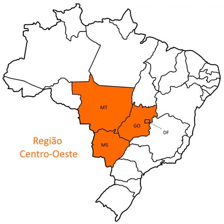 Mapa da região centro-oeste.