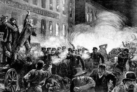 Revolta de Haymarket. Ilustração de Thure de Thulstrup (1886).