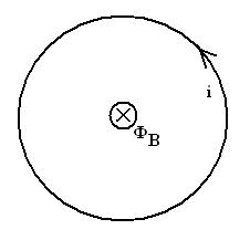 Figura 02: representação de uma espira circular percorrida por uma corrente elétrica devido a variação do fluxo magnético: positivo entrando no plano da espira