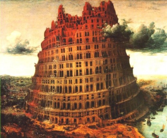 Torre de babel - um exemplo de obra que não poderia ser feito pelo método artesanal de construção.