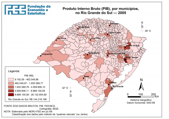 Mapa do PIB dos municípios do Rio Grande do Sul