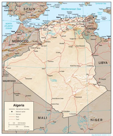 Mapa geográfico da Argélia. Fonte: Central Intelligence Agency (CIA) [domínio público]