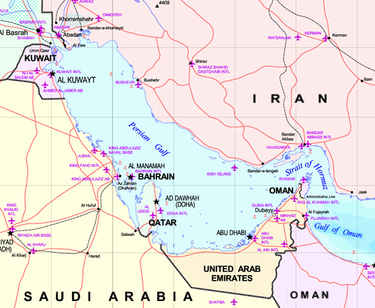 Golfo Pérsico. Mapa: US Gov. / via Wikimedia Commons