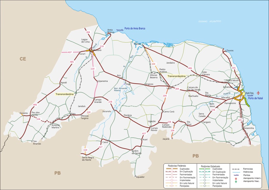 Mapa Rodoviario Do Rio Grande Do Norte Geografia Infoescola