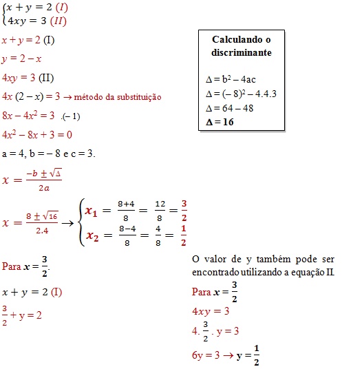 sistema equacoes 2o grau