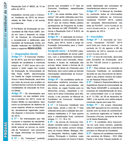 Reprodução da primeira página do Edital 2015 da FUVEST (clique para ampliar)