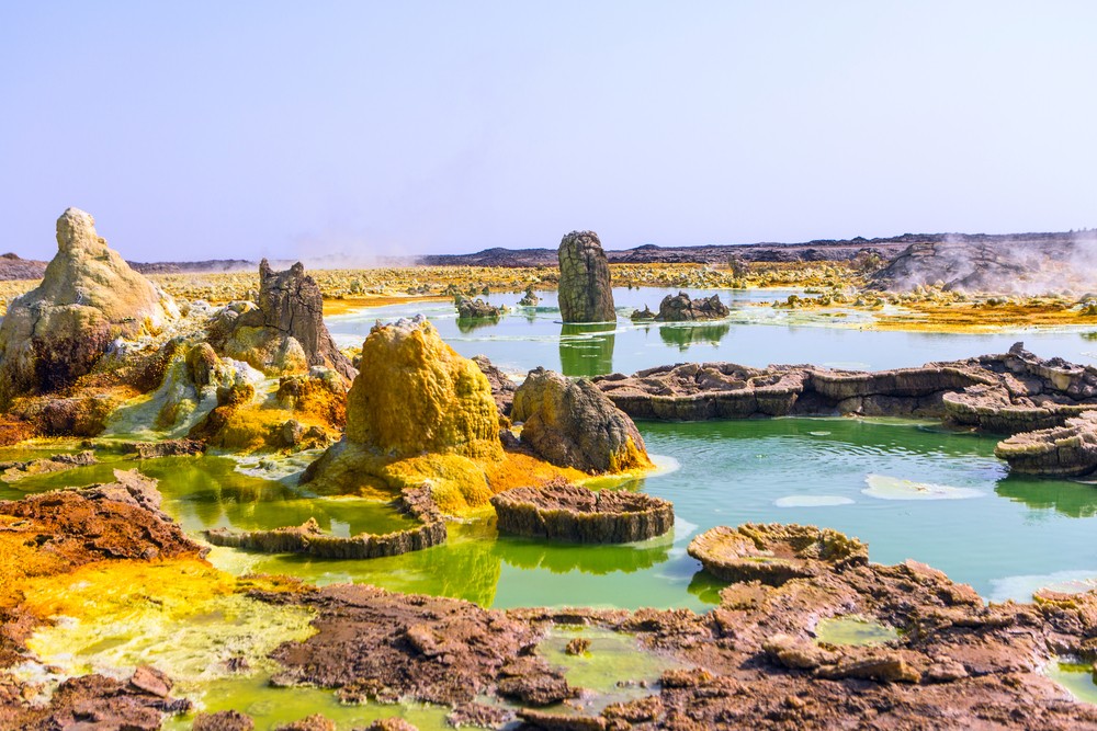 Enxofre nas proximidades do vulcão Dallol, na Etiópia. Foto: Einat Klein Photography / Shutterstock.com