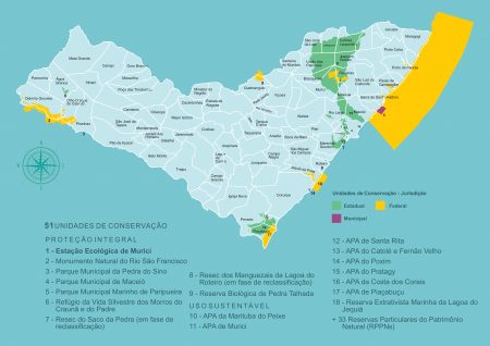 Unidades de Conservação do Estado de Alagoas. Fonte: Instituto do Meio Ambiente - Alagoas