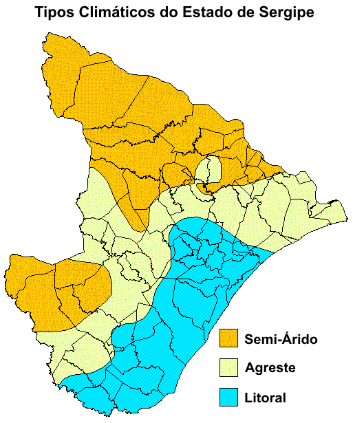 Tipos Climáticos do Estado de Sergipe. Ilustração: Centro de Meteorologia da SEMARH.