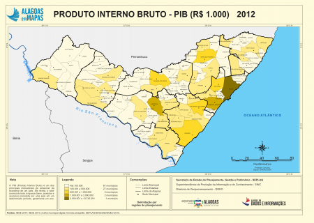 Mapa do PIB por município do Estado de Alagoas. Fonte: Governo de Alagoas.