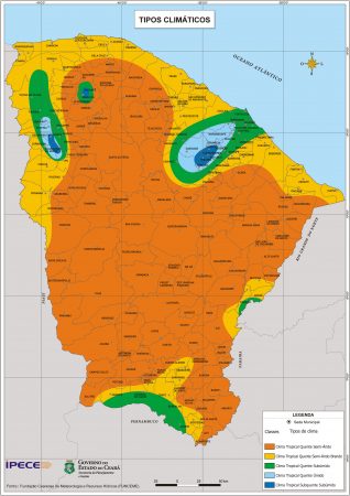 Mapa dos Tipos Climáticos do Estado do Ceará. Fonte: IPECE / Governo do estado do Ceará. (clique para ampliar)