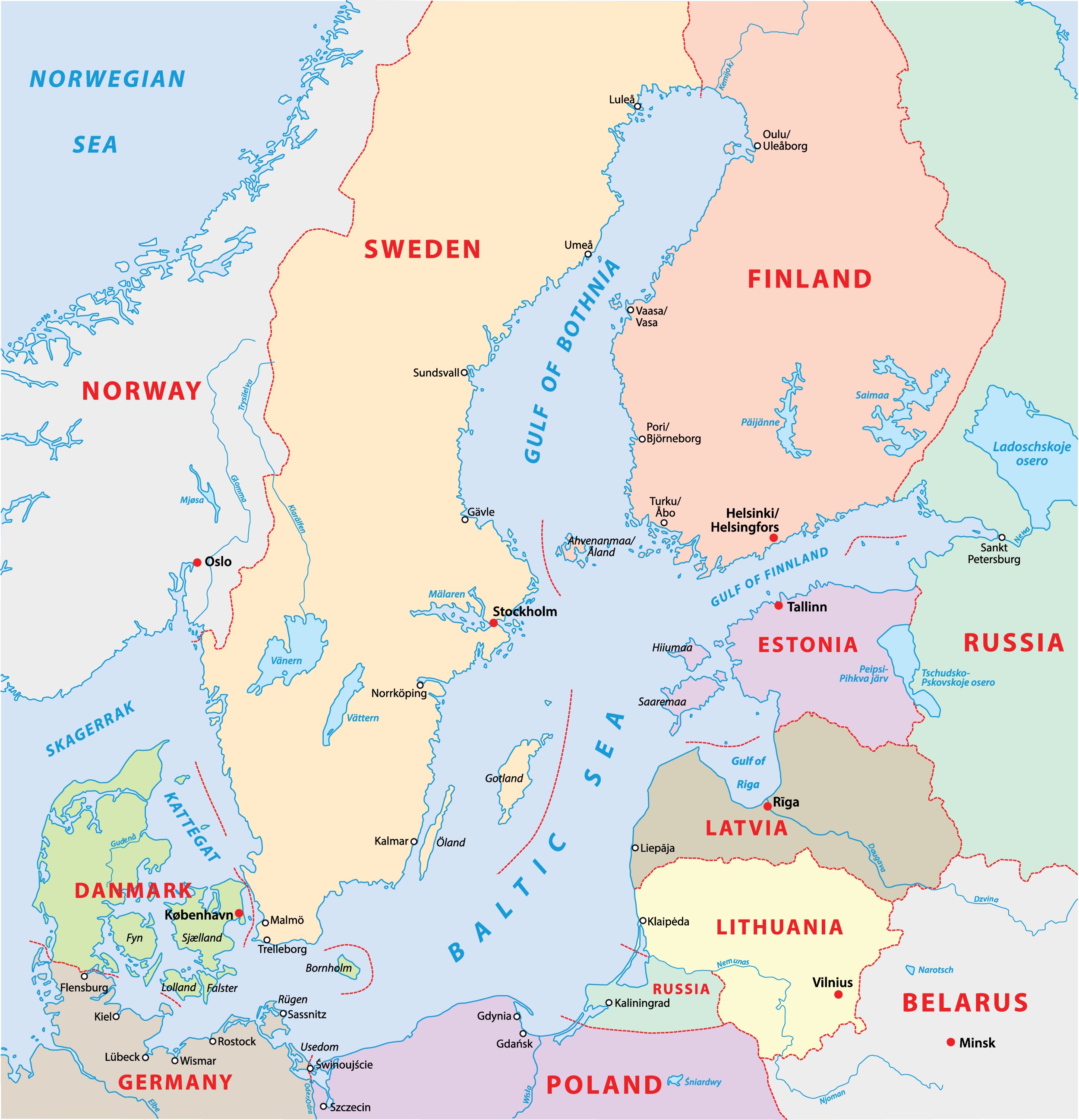 Região Do Norte Da Europa. Mapa Dos Países Da Escandinávia